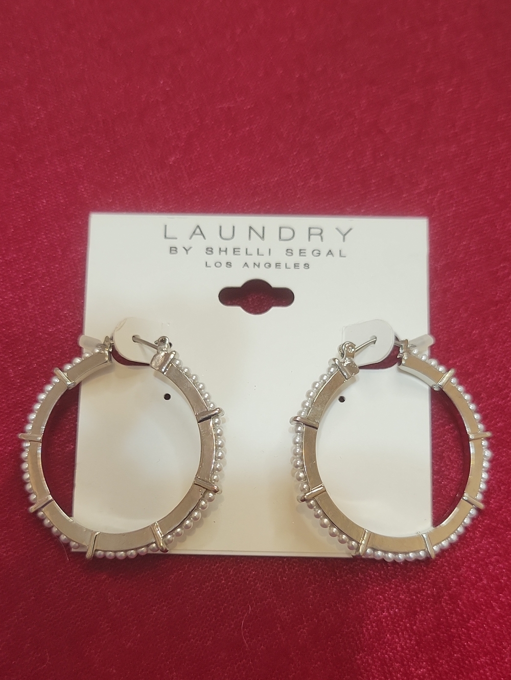 Laundry By Shelli Segal Silver Hoop Earrings with Pearl Accents